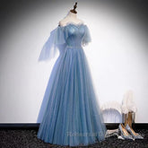 Glitter Fairytale Tulle Dusty Blue Semi Formal Prom Dress